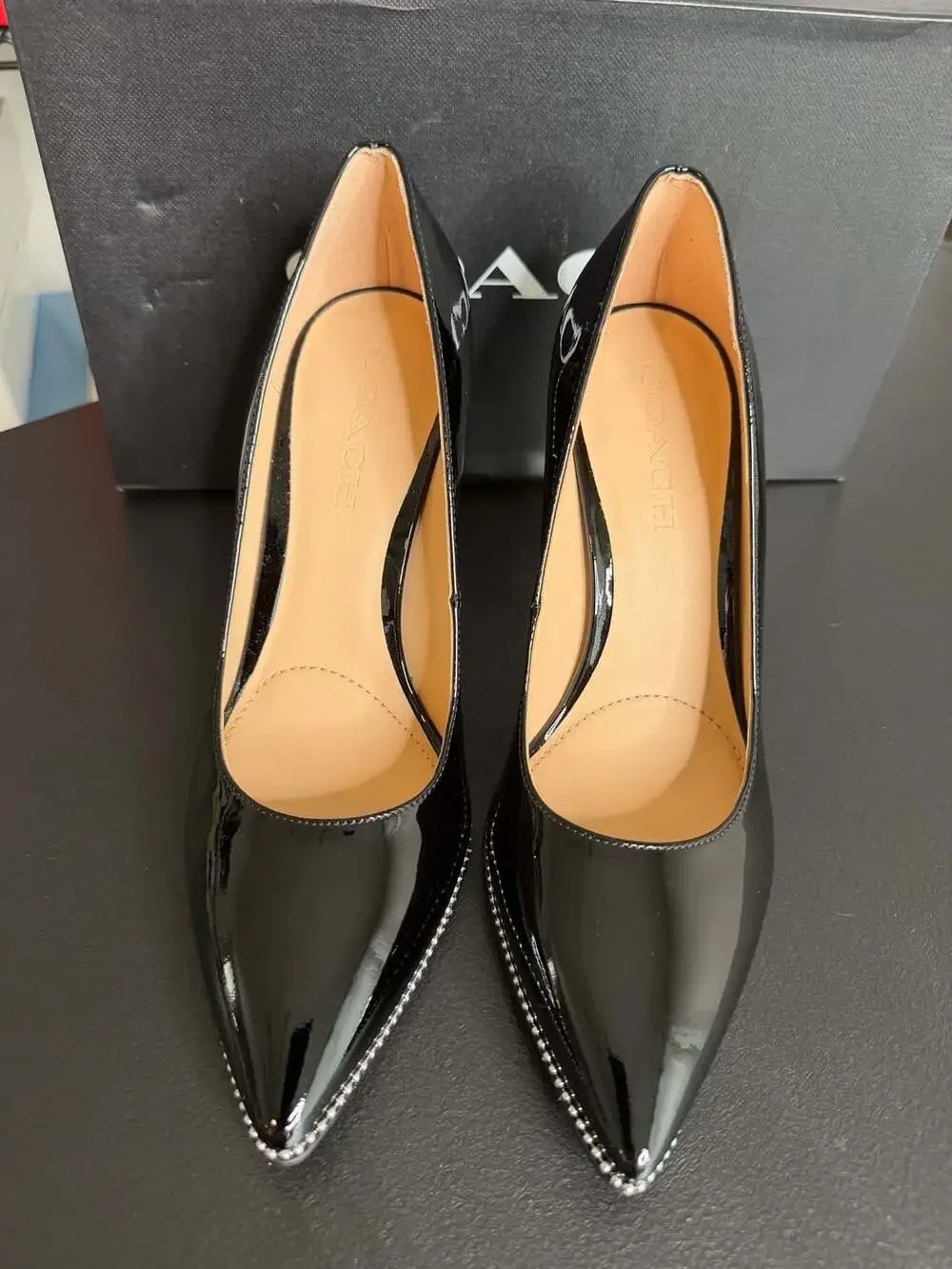 Coach Samantha Black Patent Leather Pointed Toe Pumps CW994 Women’s 7 BNIB $195